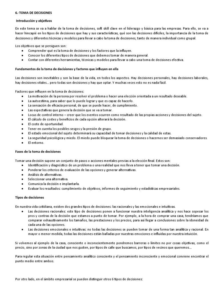 Técnicas Efectivas para Tomar Decisiones | PDF | Toma de decisiones ...