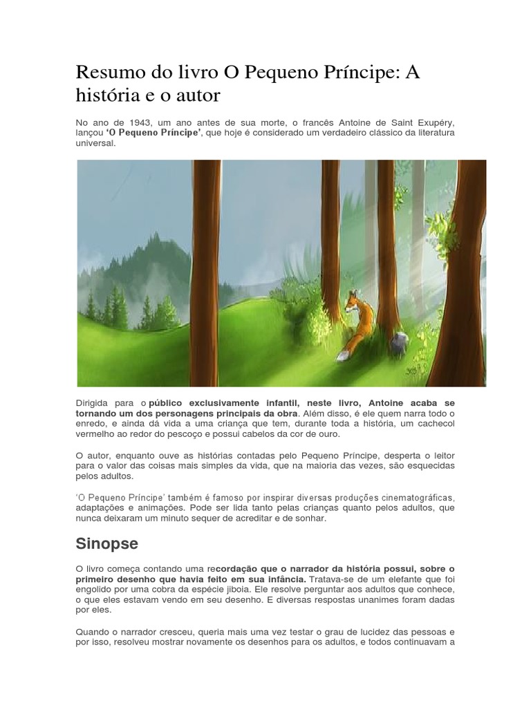 Resumo Do Livro O Pequeno Príncipe | PDF | O Pequeno Príncipe