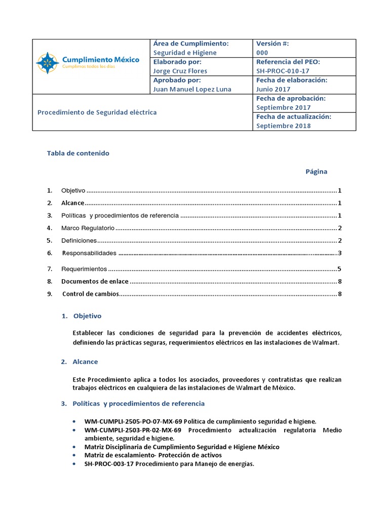 SH-PROC-010-17 Procedimiento de Seguridad Eléctrica | PDF | Ingenieria ...