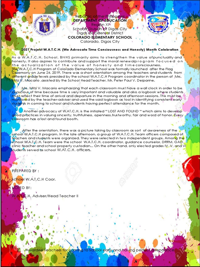 Department of Education 2021 Project W.A.T.C.H. (We Advocate Time