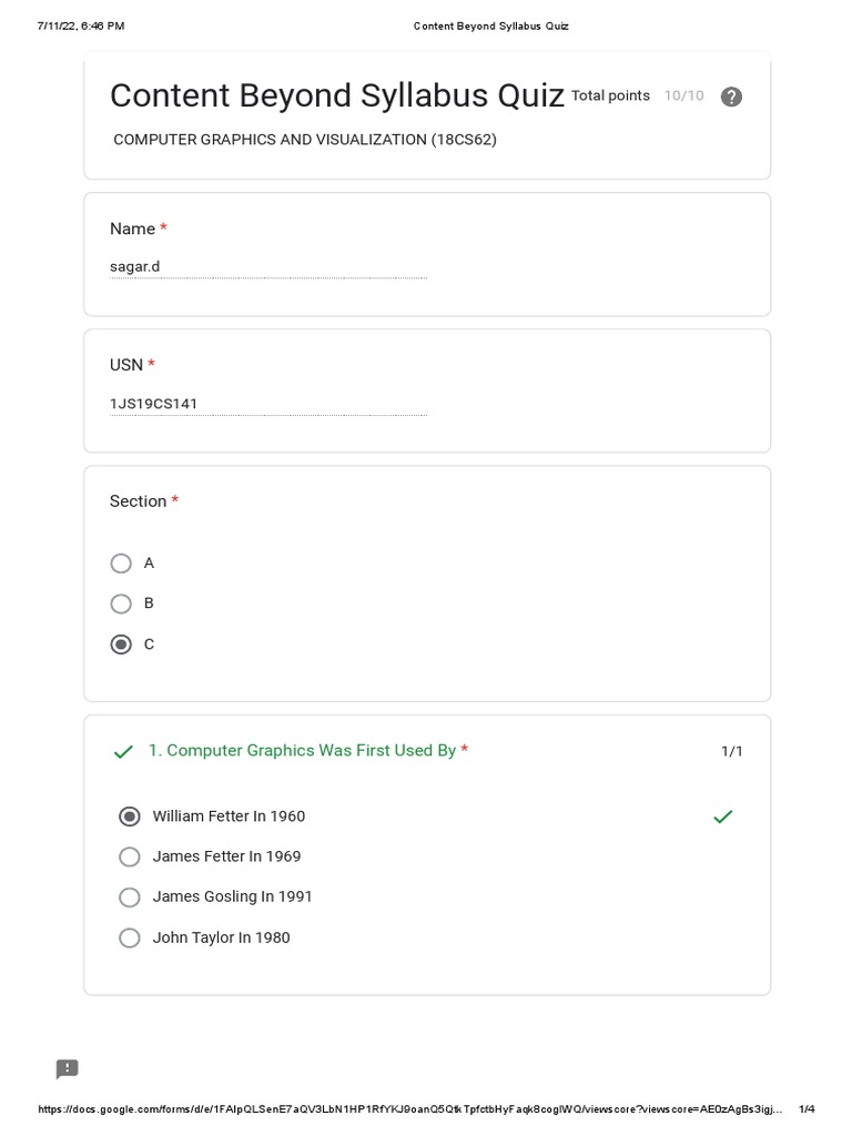 Content Beyond Syllabus Quiz PDF Computer Graphics 3 D Computer Graphics
