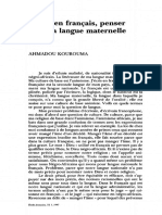 Écrire en Français, Penser Dans Sa Langue Maternelle