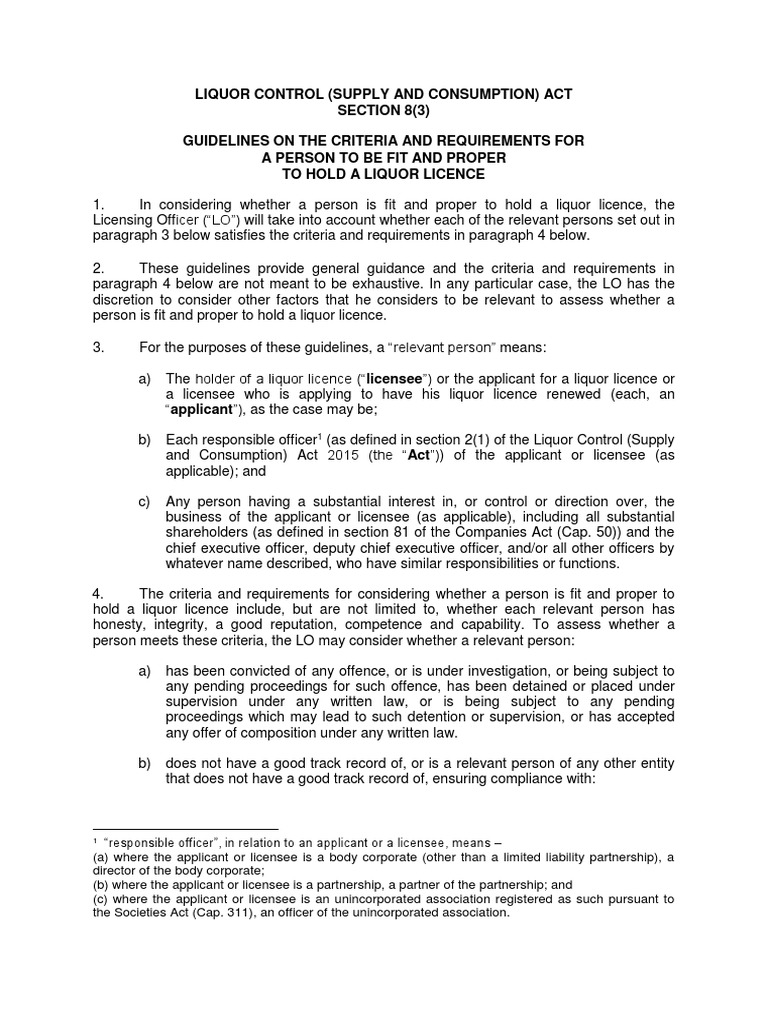 Fit and Proper Criteria For Liquor Licence PDF License Partnership