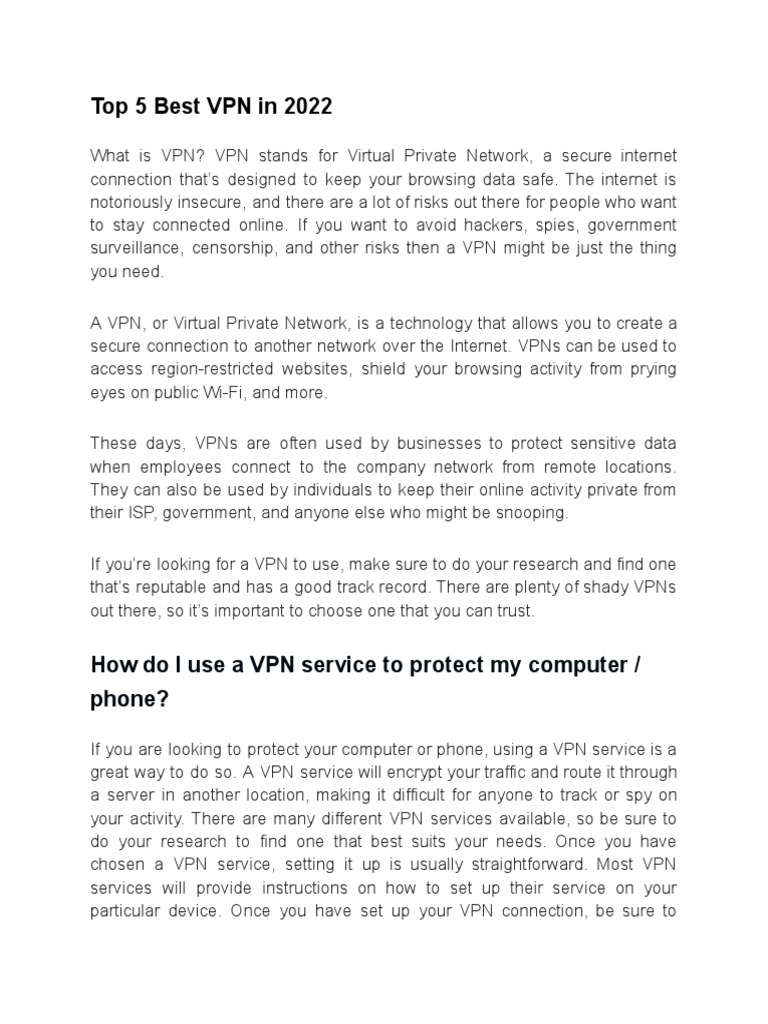 Top 5 Best VPN in 2022 PDF Virtual Private Network Computer Network