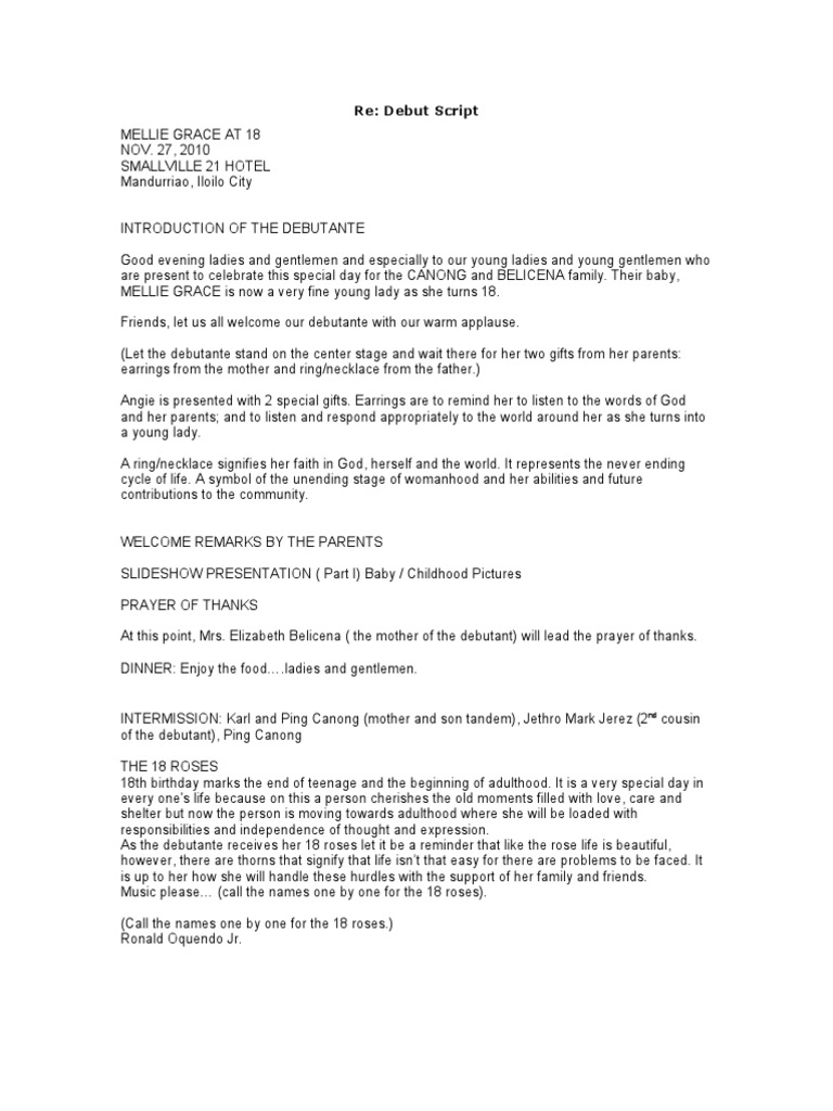 Sample Script For Debut - lasopamaya