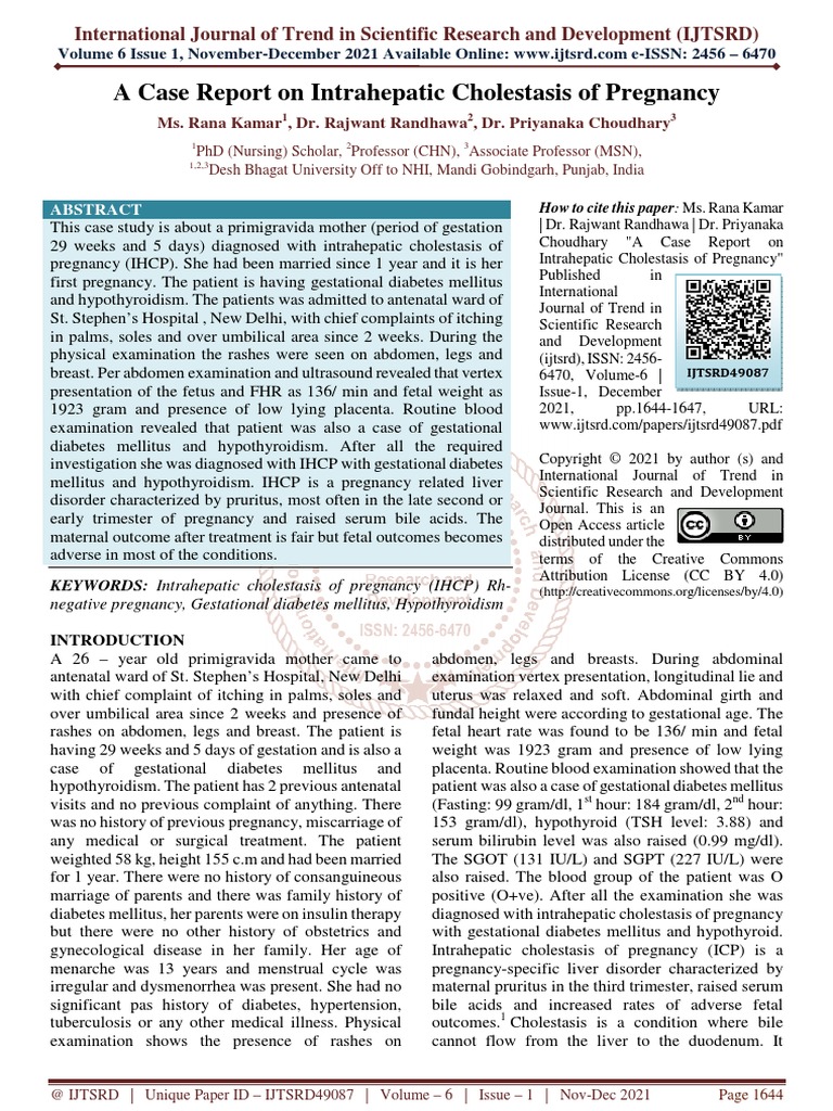 A Case Report On Intrahepatic Cholestasis of Pregnancy PDF Causes