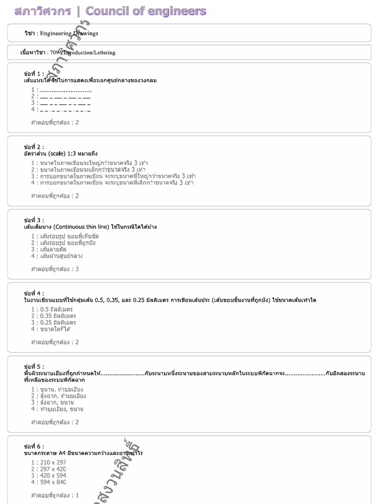 ข้อสอบวิชา Engineering Drawings | PDF