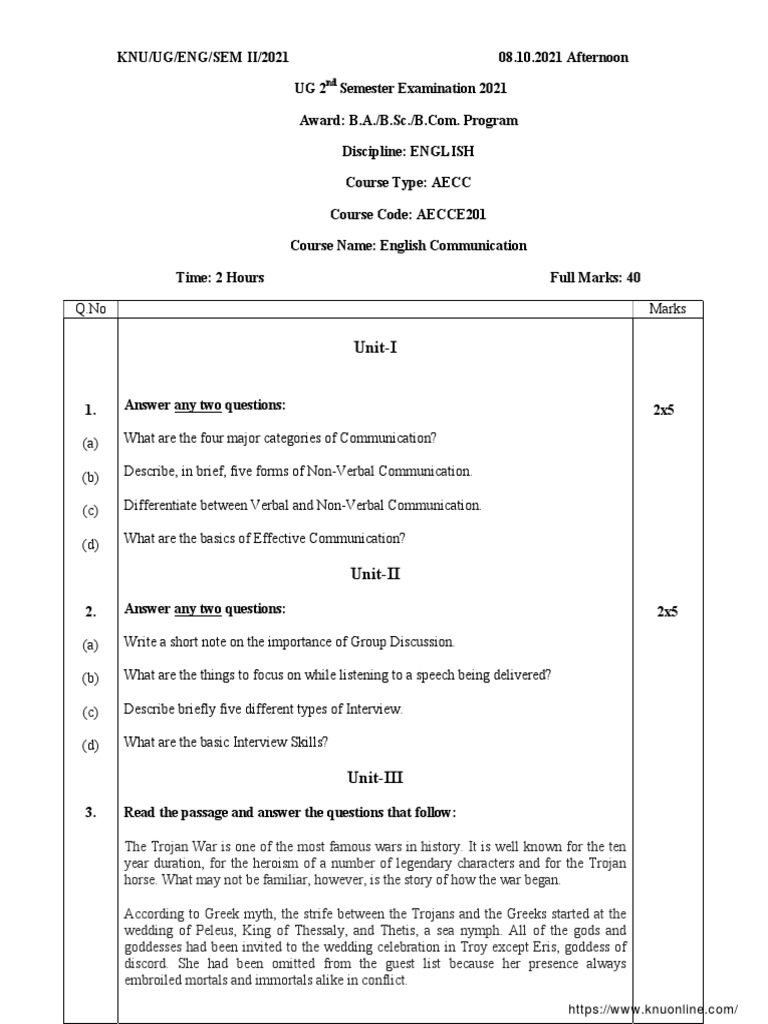 Ba Bsc Bcom 2 Sem English English Cmmunication Aecce201 Oct 2021 Pdf