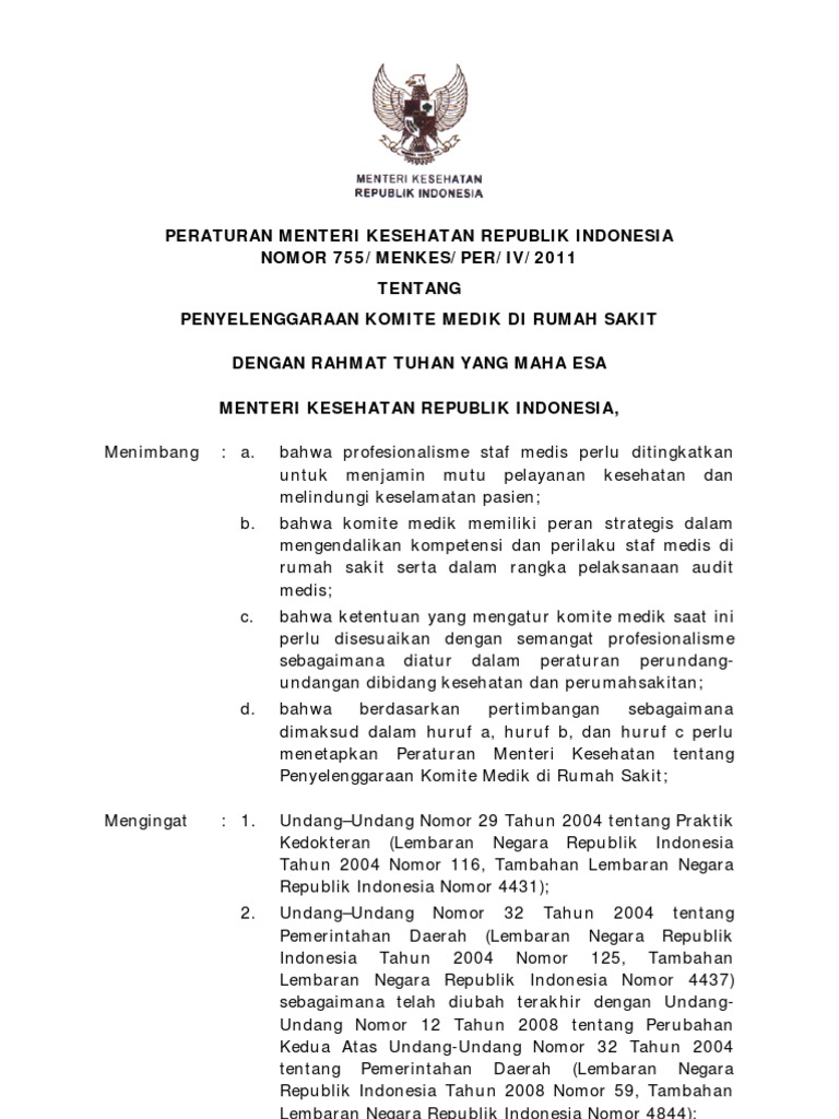 Peraturan Menteri Kesehatan RI Nomor 755/Menkes/Per/IV