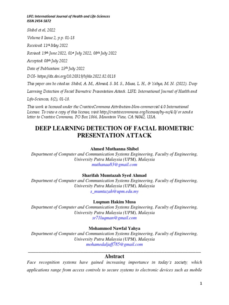 Deep Learning Detection of Facial Biometric Presentation Attack | PDF ...