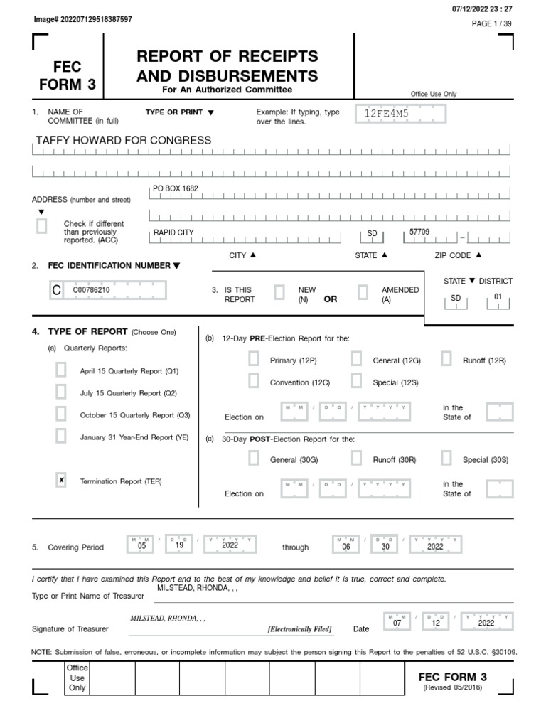 Taffy Howard Termination Report PDF Political Action Committee