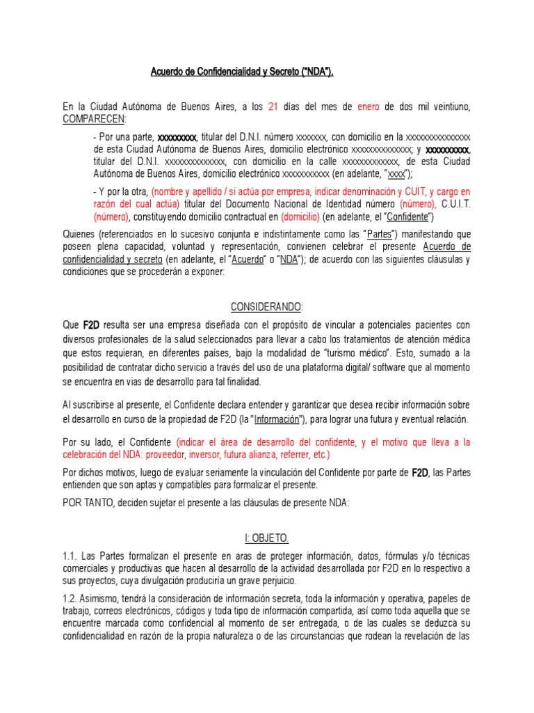 Modelo de Acuerdo de Confidencialidad NDA | PDF | Acuerdo de no ...