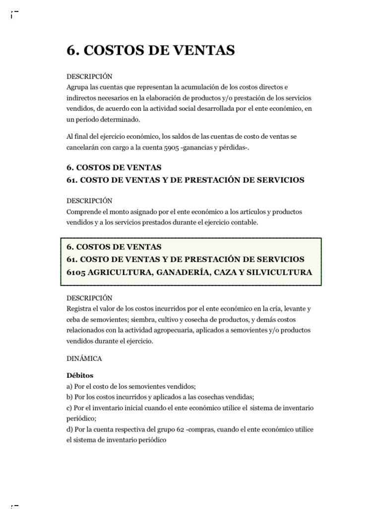 Definición y Cuentas del Costo de Ventas | PDF | Inventario ...