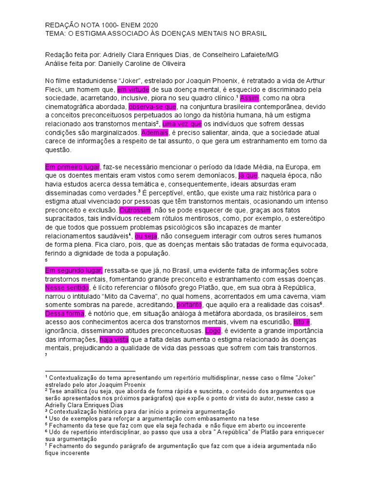 Análise de Redação Nota 1000 - Enem 2020 | Download grátis PDF ...
