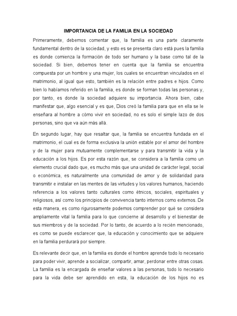 Importancia de La Familia en La Sociedad | PDF | Familia | Sociedad