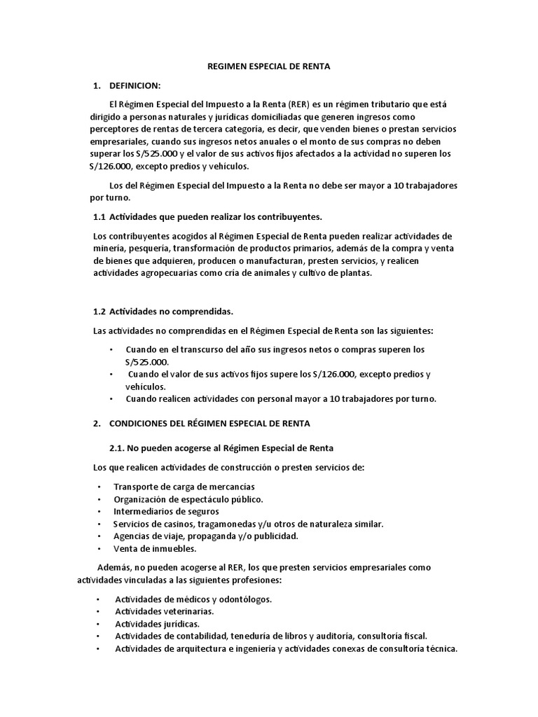 Régimen Especial de Renta | PDF | Impuestos | Impuesto sobre la renta