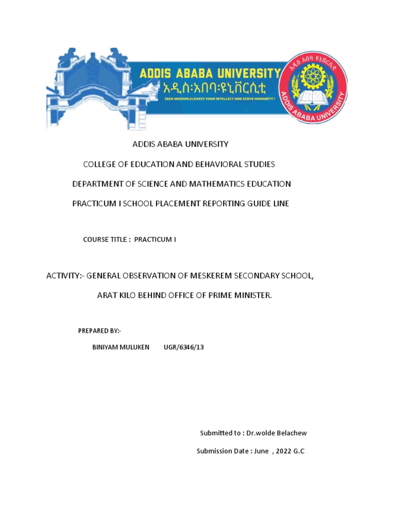 Course Title: Practicum I: Prepared By:-Biniyam Muluken Ugr/6346/13 | PDF
