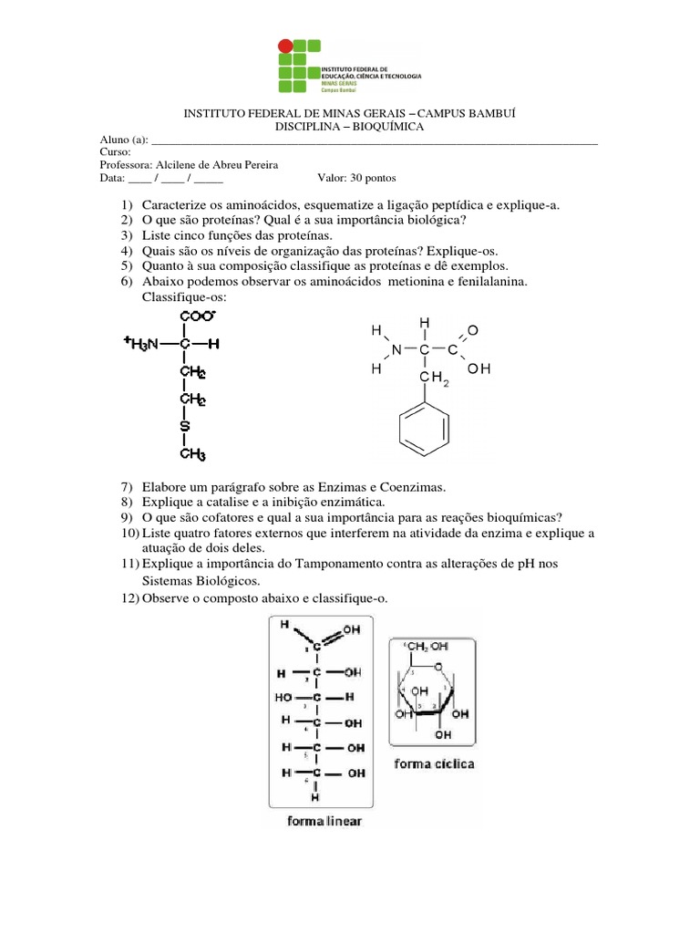 Prova de Bioquímica Básica e Metabolismo | PDF | Ciências e Matemática