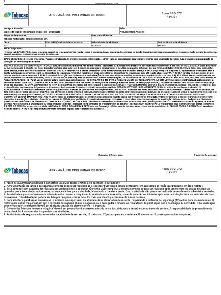 Form - seg-072-31-APR - 114 - Supressao Vegetal - Mecanizada | PDF ...