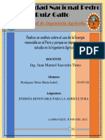 Realice Un Análisis Sobre El Uso de La Energía Renovable en El Perú y Porque Es Importante Su Estudio en La Ingeniería Agrícola.