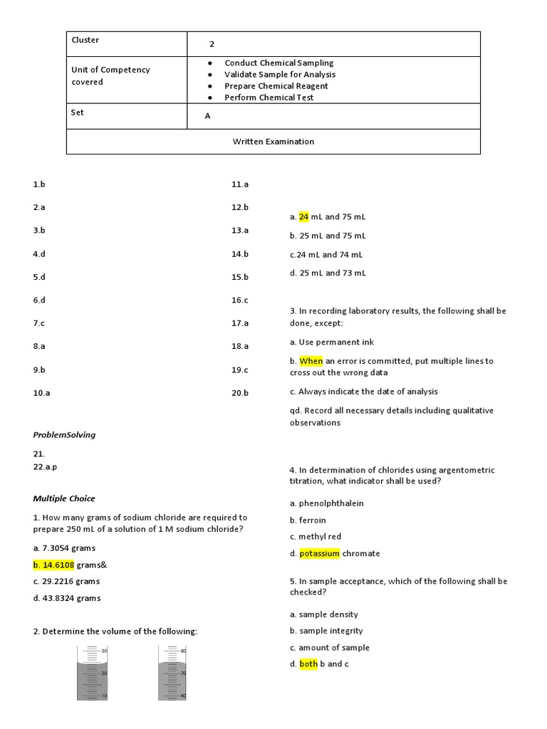 Dilution Calculations and Chemical Analysis Techniques A Laboratory