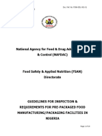 Guidelines For Inspection of Facilities For Manufacture of Food Products
