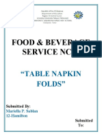 Food & Beverage Service NC Ii: "Table Napkin Folds"