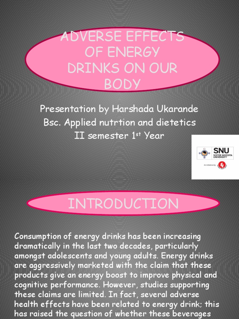 Adverse Effects of Energy Drinks On Our Body by Harshada Ukarande PDF Caffeine Nutrition