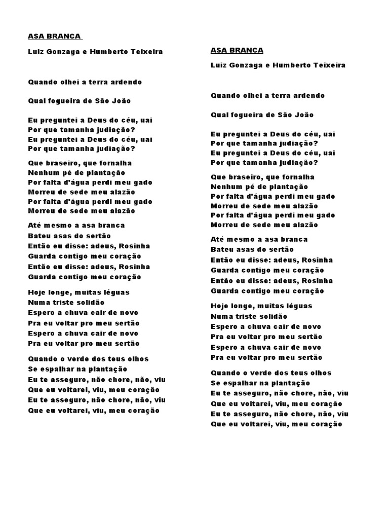 Letra Da Música Asa Branca | PDF