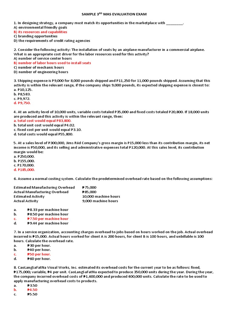 Evaluation Exam on Cost Accounting Concepts | PDF | Interest | Inventory