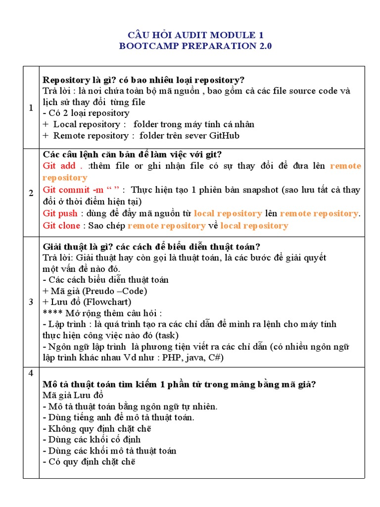 Câu hỏi audit module 1-BP2.0 | PDF
