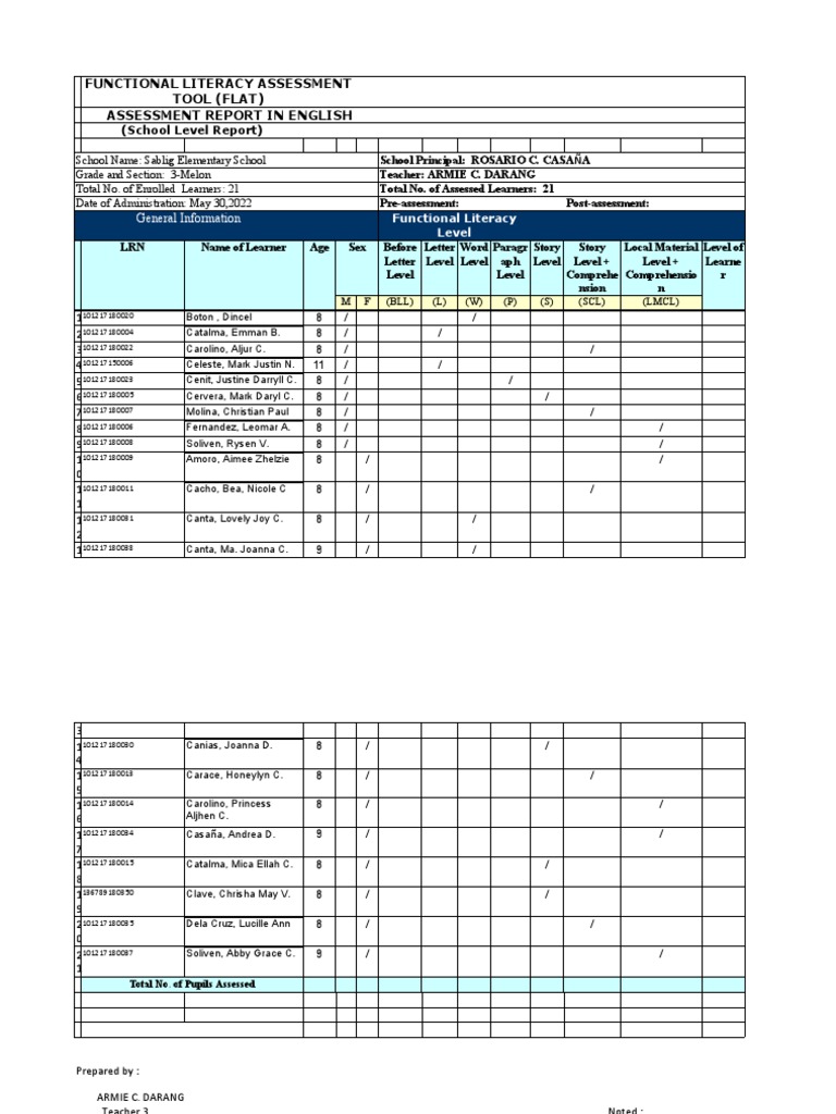Functional Literacy Assessment Report | PDF | Learning | Pedagogy