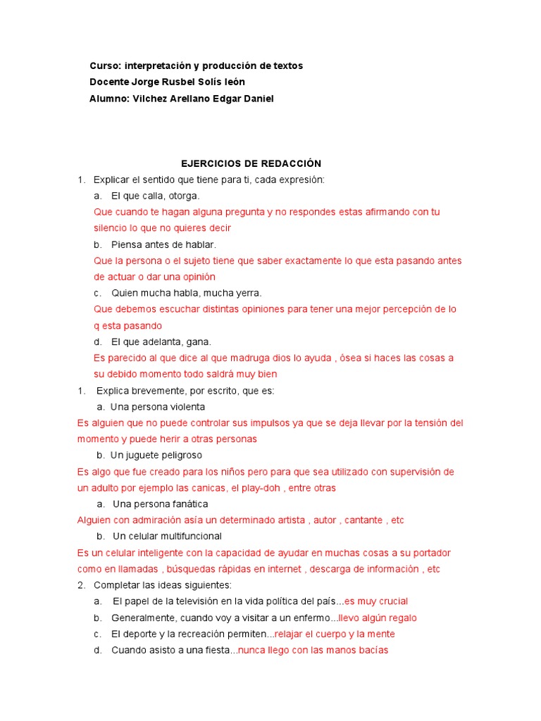 Ejercicios de Redacción y Análisis Textual | PDF
