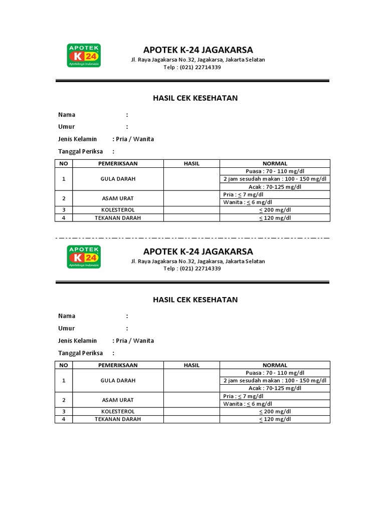 Format Hasil Pemeriksaan Cek Kesehatan | PDF