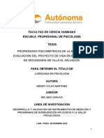 Propiedades Psicométricas de La Escala de Evaluación Del Proyecto de Vida en Estudiantes de Secundaria de Villa El Salvador.