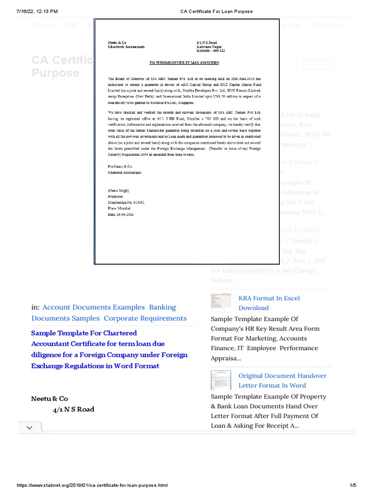 CA Certificate Template for Loans | PDF | Banks | Receipt