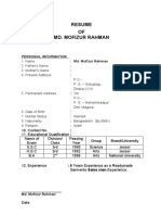Resume OF Md. Mofizur Rahman: Personal Information
