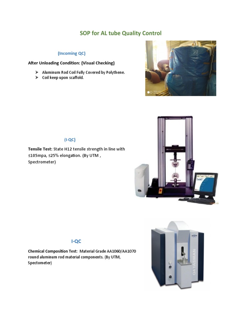 AL Tube Quality Control SOP | PDF | Extrusion | Pressure
