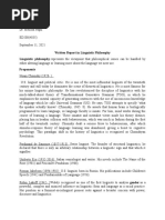 Written Report in Linguistic Philosophy Linguistic Philosophy Represents The Viewpoint That Philosophical Issues Can Be Handled by Proponents