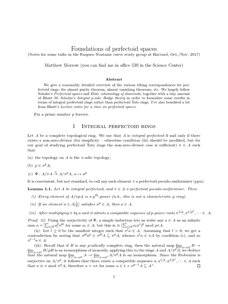 Overview of Perfectoid Spaces | PDF | Ring (Mathematics) | Mathematical ...