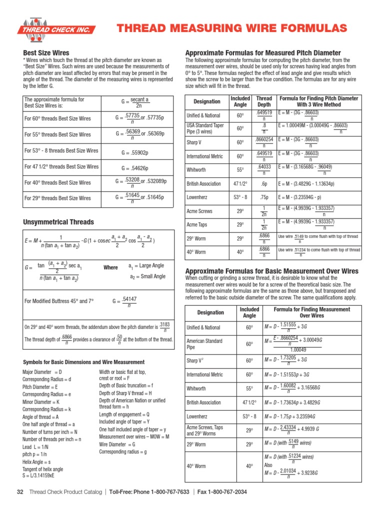 TC Thread Measuring Formulas | Download Free PDF | Mechanical ...