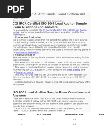 ISO 9001 Lead Auditor Sample Exam Questions and Answers
