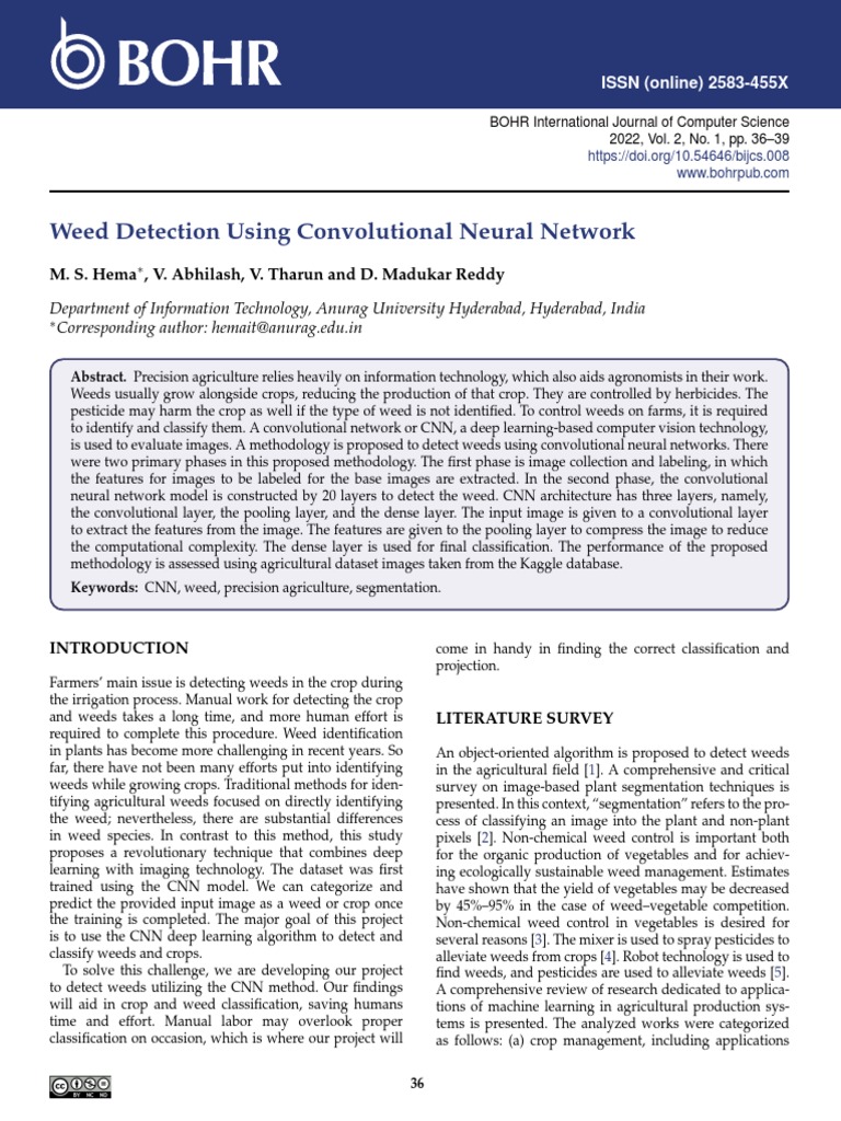 CNN-Based Weed Detection Methodology | PDF | Learning | Deep Learning