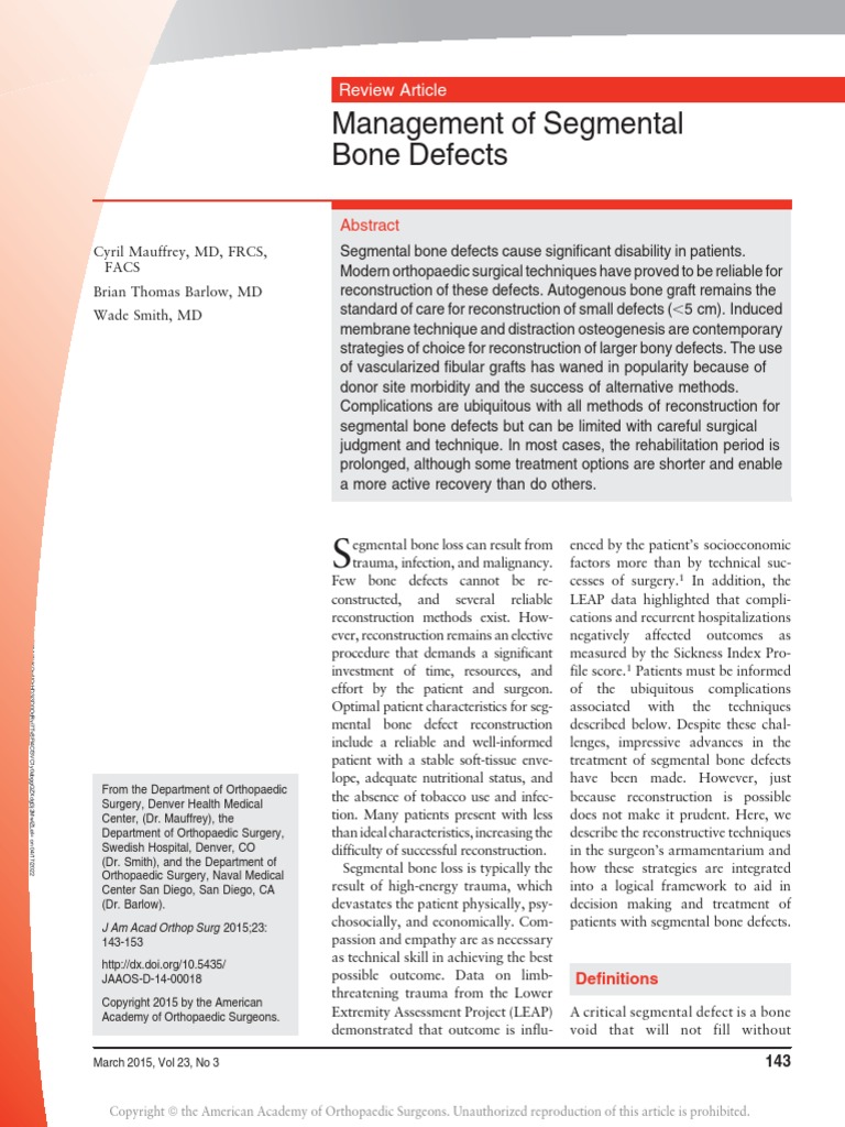 Management of Segmental Bone Defect | PDF | Bone | Medical Specialties