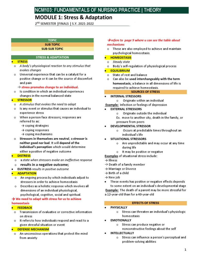 Stress and Adaptation: Understanding Responses | PDF | Stress (Biology ...