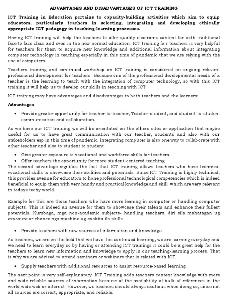 REPORT On ICT Training PDF Educational Technology Teachers