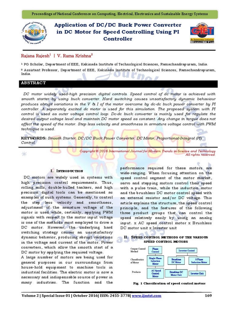 Application of DC/DC Buck Power Converter in DC Motor For Speed ...