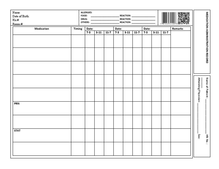 Medication Timing Date: Date: Date: Remarks 7-3 3-11 11-7 7-3 3-11 11-7 ...