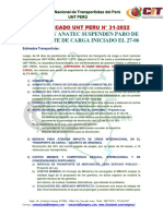 Comunicado Unt Peru N°31-2021 Unt Peru Alcanza Acuerdos y Suspende El Paro 27-Jun-22