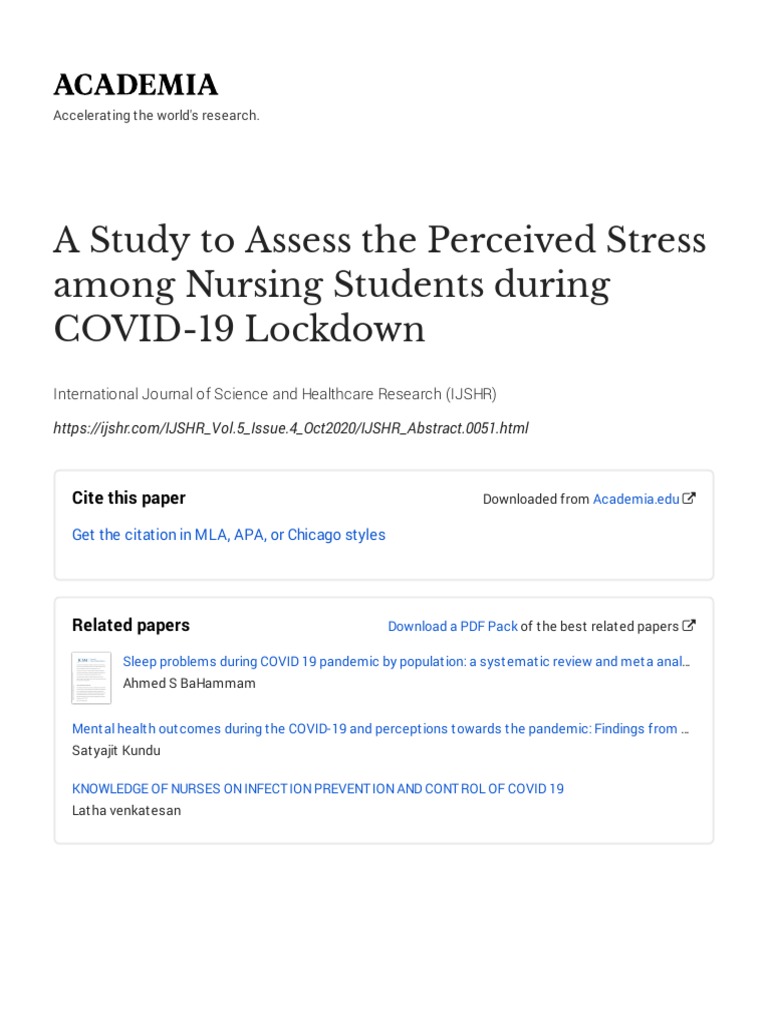 A Study To Assess The Perceived Stress Among Nursing Students During ...